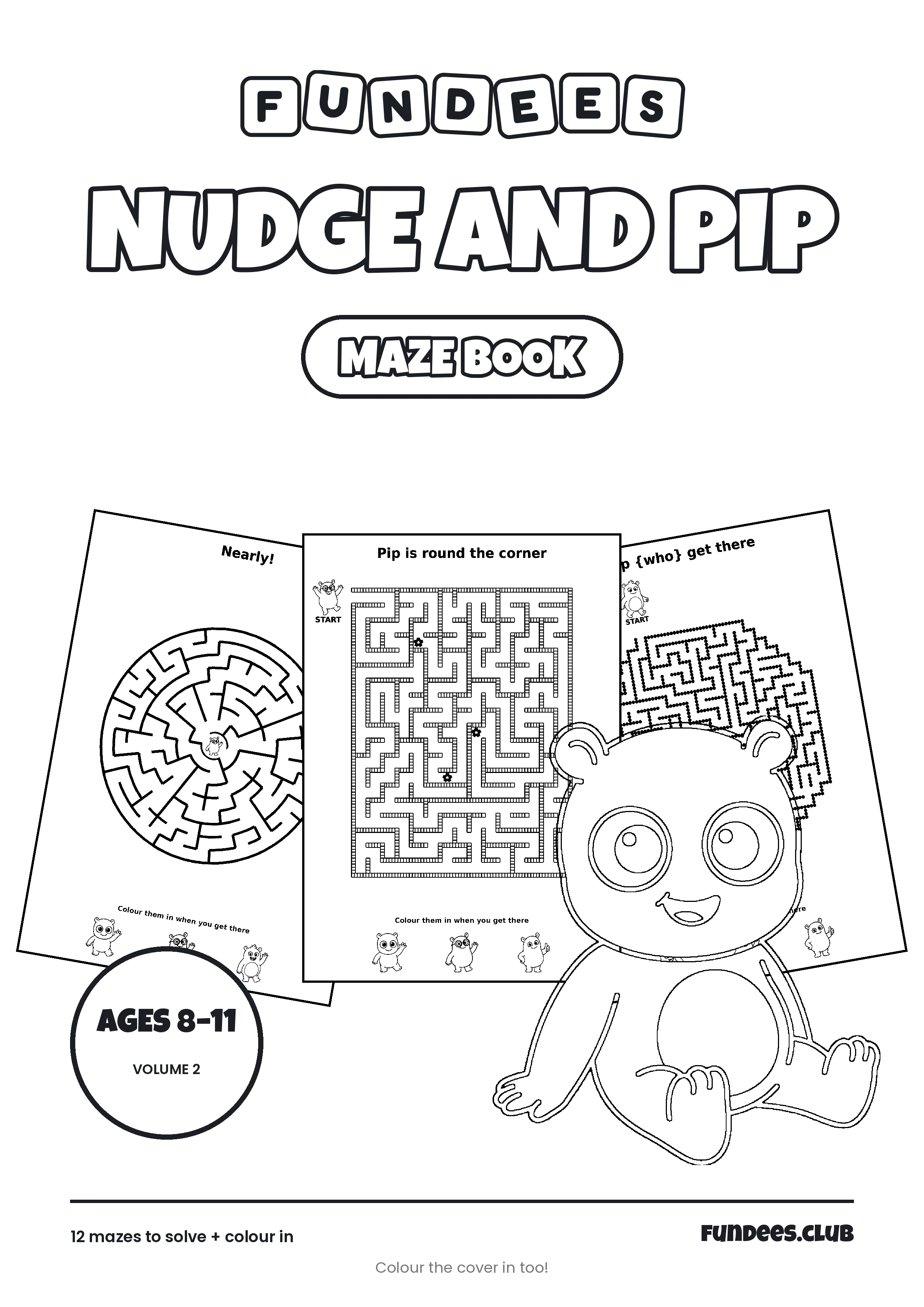 Nudge and Pip coloring book cover, Ages 8–11, volume 2
