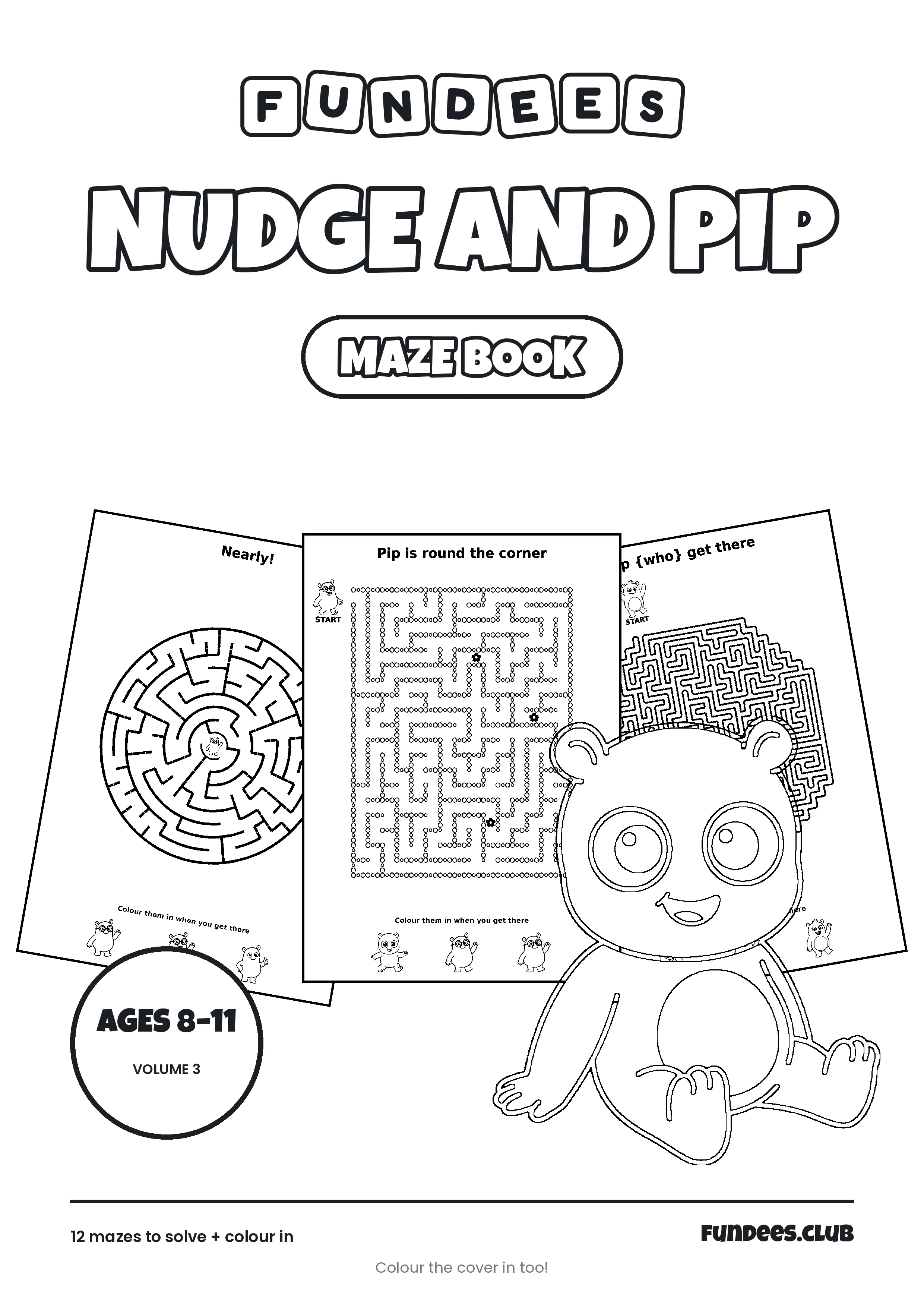 Nudge and Pip coloring book cover, Ages 8–11, volume 3