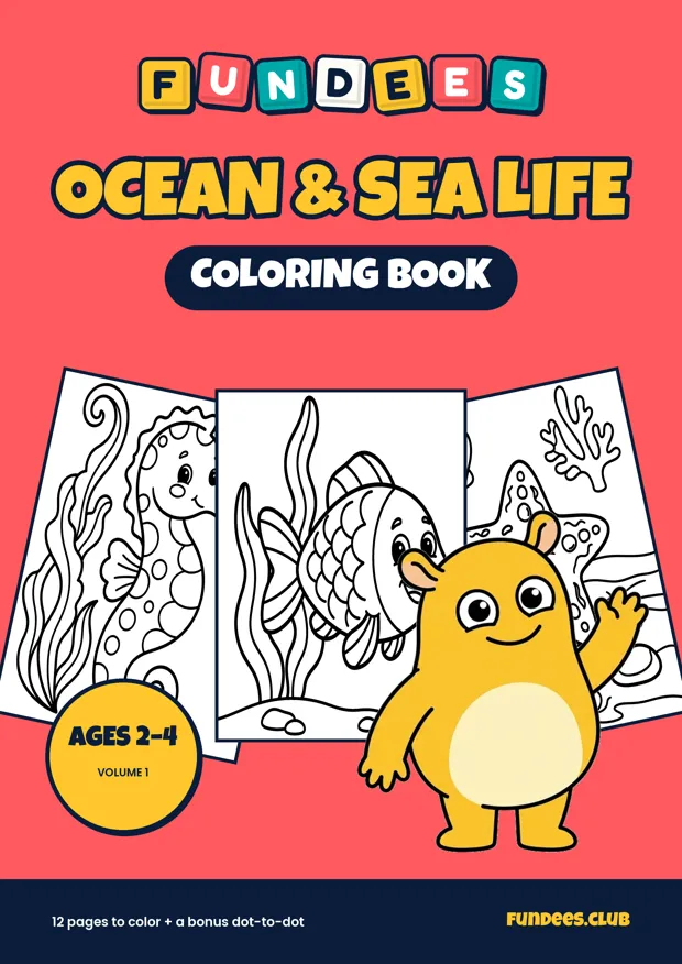 Ocean & Sea Life coloring book cover, Ages 2–4, volume 1