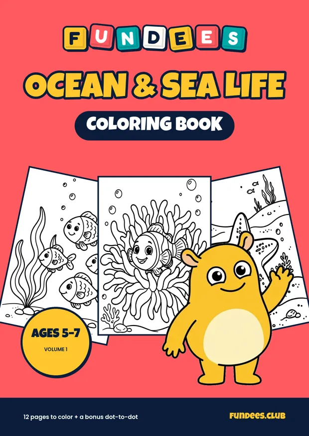 Ocean & Sea Life coloring book cover, Ages 5–7, volume 1