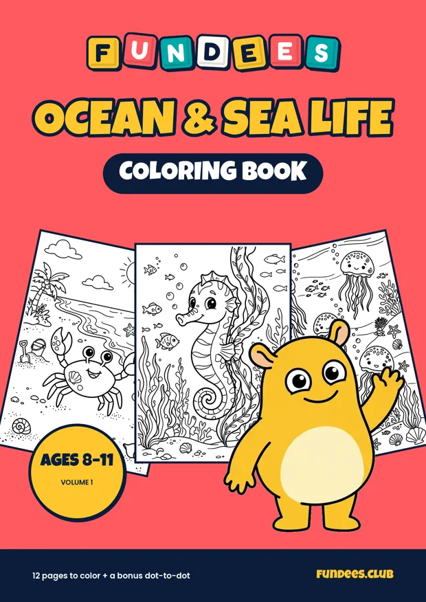 Ocean & Sea Life coloring book cover, Ages 8–11, volume 1