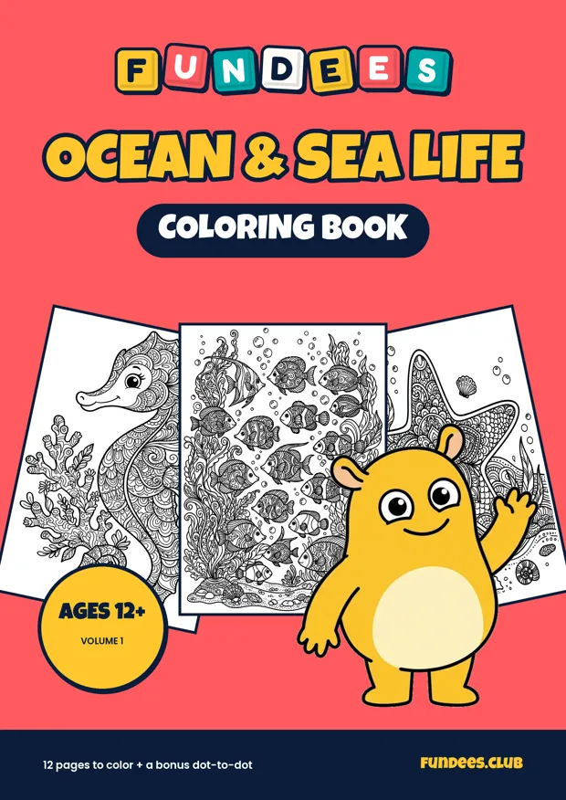 Ocean & Sea Life coloring book cover, Ages 12+, volume 1