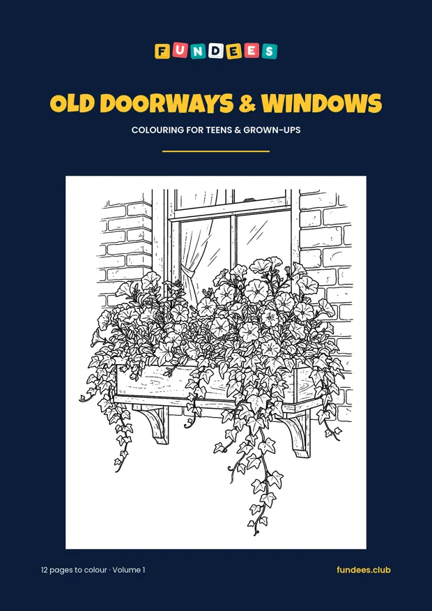 Old Doorways & Windows coloring book cover, Teens & grown-ups, volume 1
