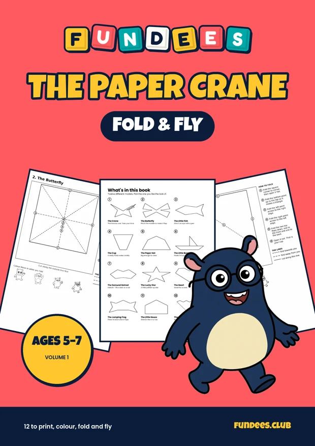 The Paper Crane coloring book cover, Ages 5–7, volume 1