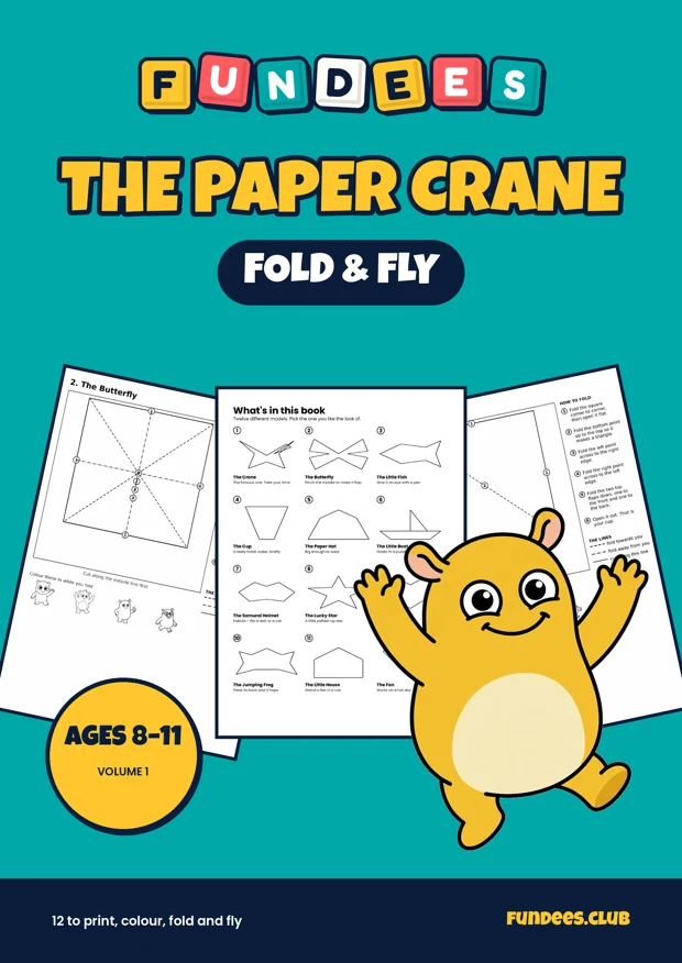 The Paper Crane coloring book cover, Ages 8–11, volume 1