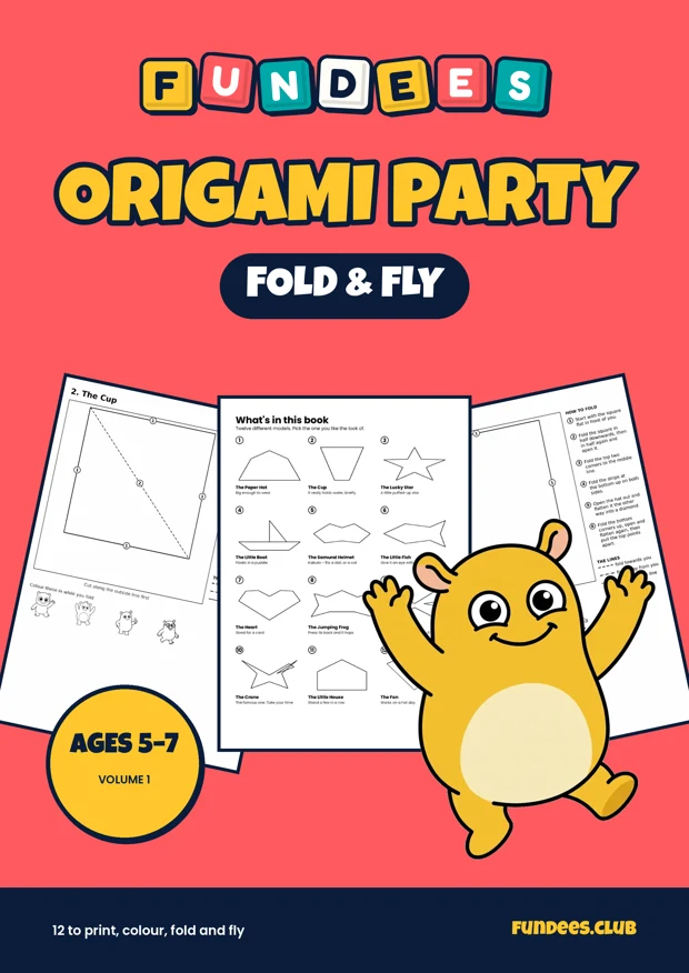 Origami Party coloring book cover, Ages 5–7, volume 1