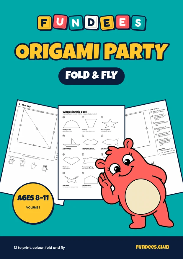 Origami Party coloring book cover, Ages 8–11, volume 1