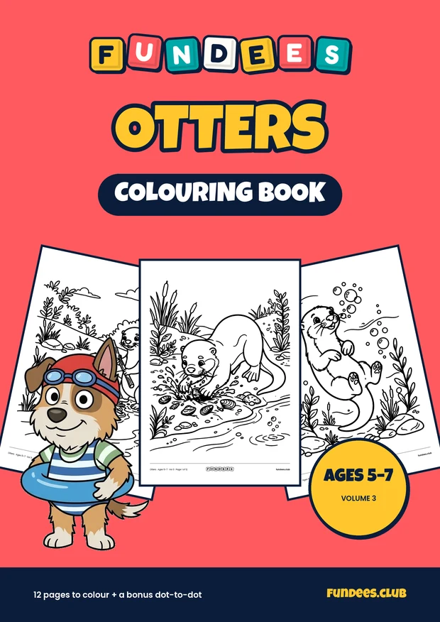Otters coloring book cover, Ages 5–7, volume 3
