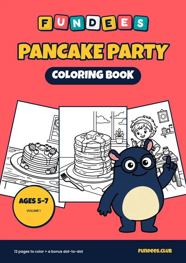 Pancake Party coloring book cover, Ages 5–7, volume 1