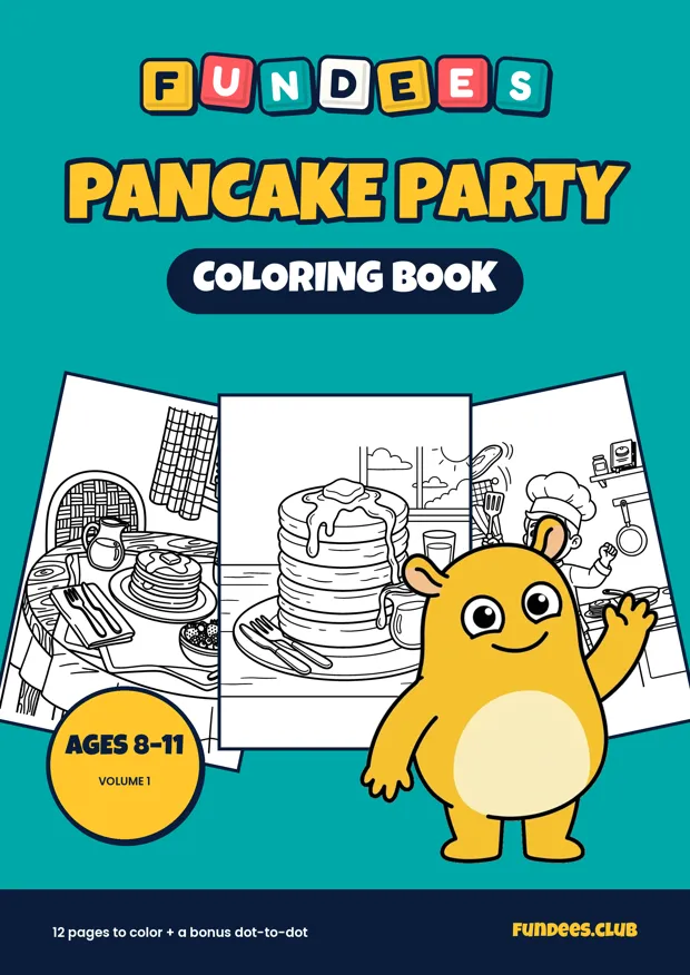 Pancake Party coloring book cover, Ages 8–11, volume 1