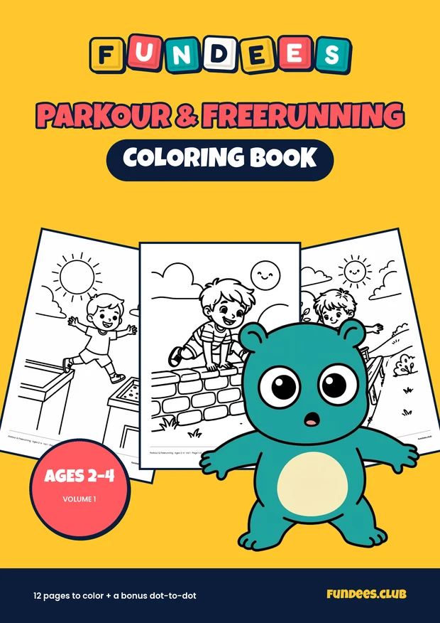 Parkour & Freerunning coloring book cover, Ages 2–4, volume 1