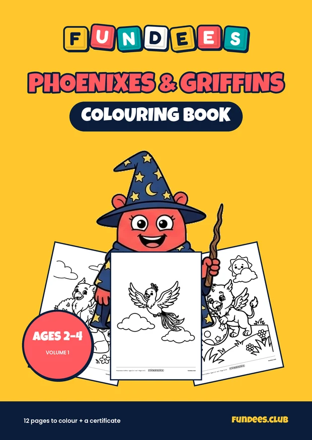 Phoenixes & Griffins coloring book cover, Ages 2–4, volume 1