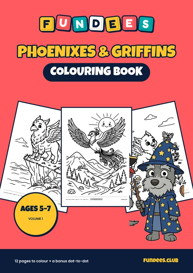 Phoenixes & Griffins coloring book cover, Ages 5–7, volume 1