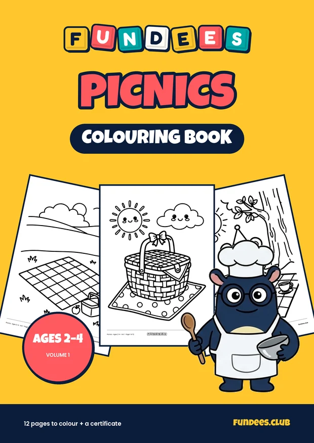 Picnics coloring book cover, Ages 2–4, volume 1