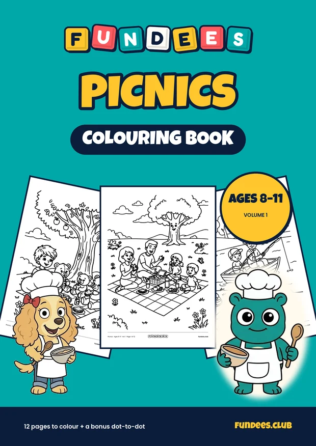 Picnics coloring book cover, Ages 8–11, volume 1
