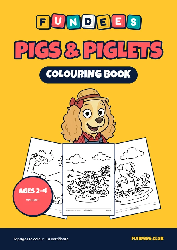 Pigs & Piglets coloring book cover, Ages 2–4, volume 1