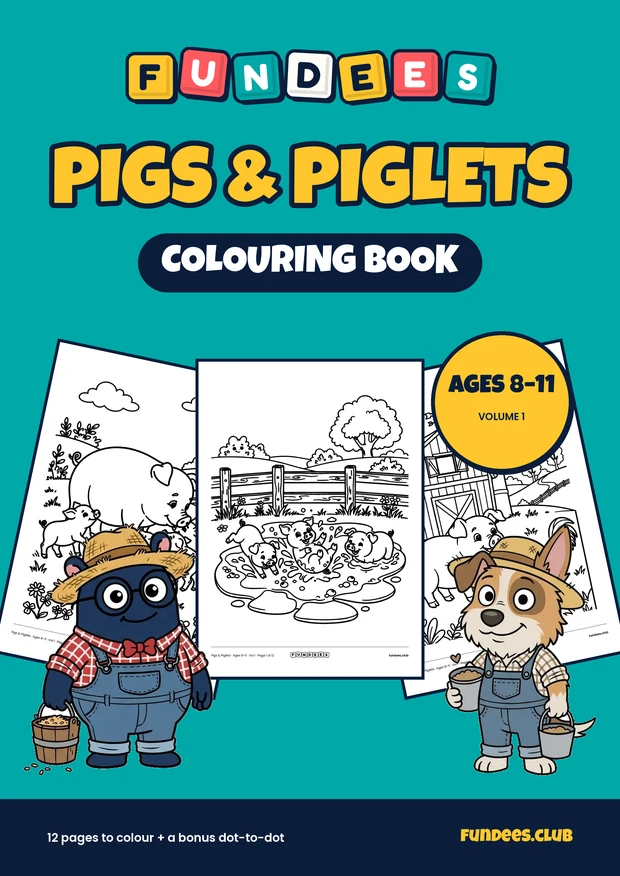 Pigs & Piglets coloring book cover, Ages 8–11, volume 1