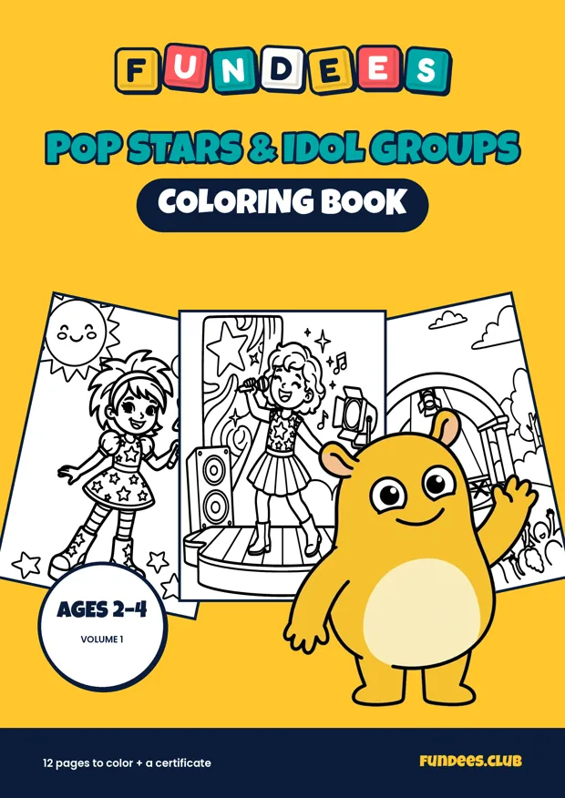Pop Stars & Idol Groups coloring book cover, Ages 2–4, volume 1
