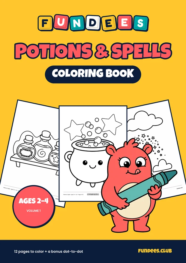Potions & Spells coloring book cover, Ages 2–4, volume 1