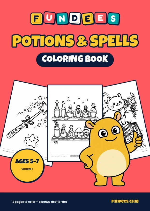 Potions & Spells coloring book cover, Ages 5–7, volume 1