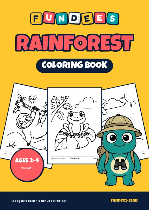 Rainforest coloring book cover, Ages 2–4, volume 1