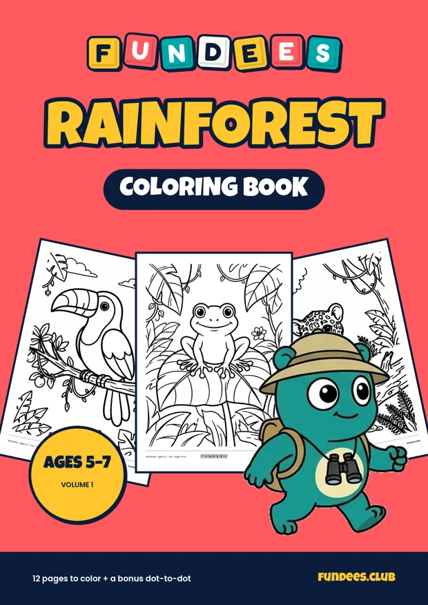 Rainforest coloring book cover, Ages 5–7, volume 1