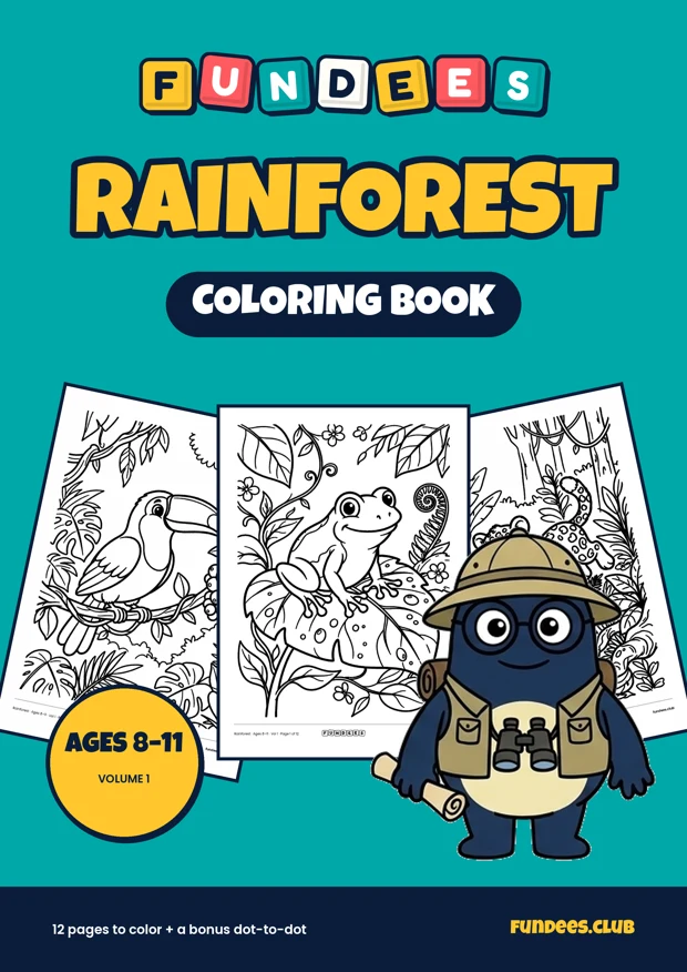 Rainforest coloring book cover, Ages 8–11, volume 1