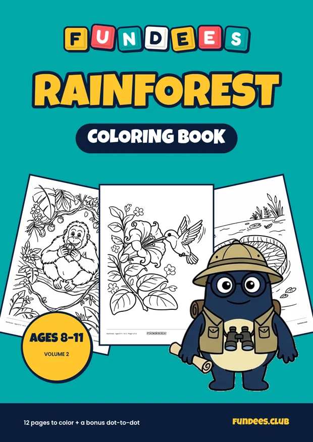 Rainforest coloring book cover, Ages 8–11, volume 2