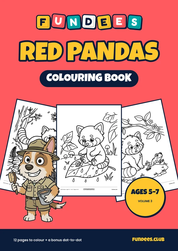 Red Pandas coloring book cover, Ages 5–7, volume 3