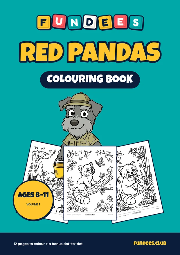 Red Pandas coloring book cover, Ages 8–11, volume 1