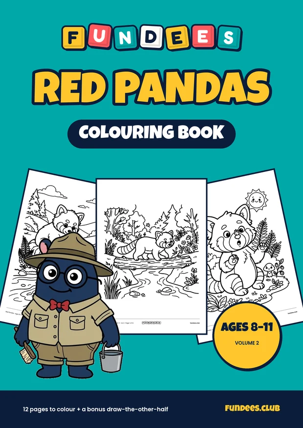 Red Pandas coloring book cover, Ages 8–11, volume 2