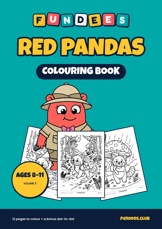 Red Pandas coloring book cover, Ages 8–11, volume 3