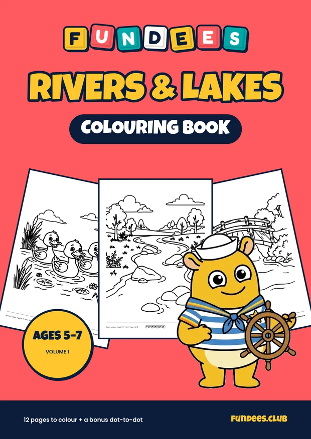 Rivers & Lakes coloring book cover, Ages 5–7, volume 1