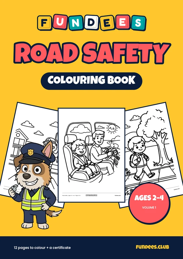 Road Safety coloring book cover, Ages 2–4, volume 1