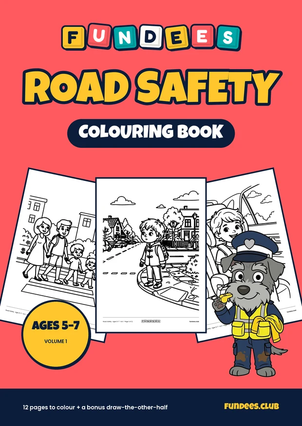 Road Safety coloring book cover, Ages 5–7, volume 1