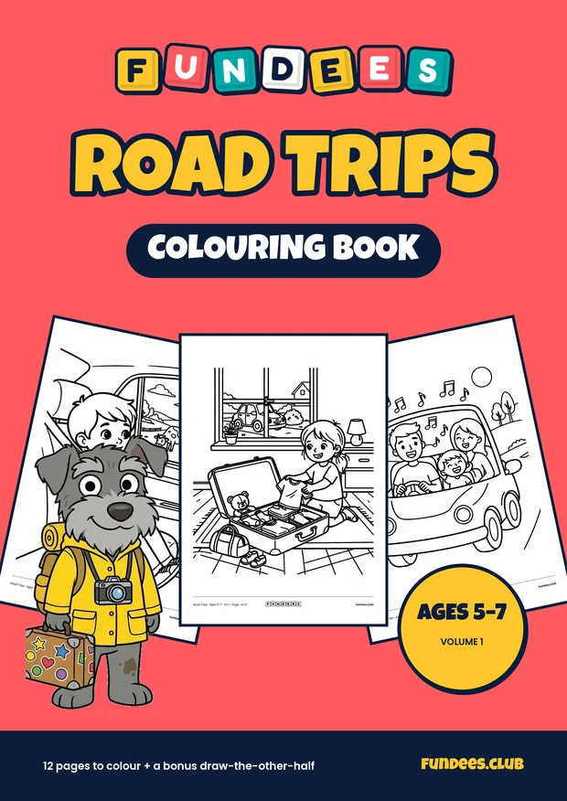 Road Trips coloring book cover, Ages 5–7, volume 1