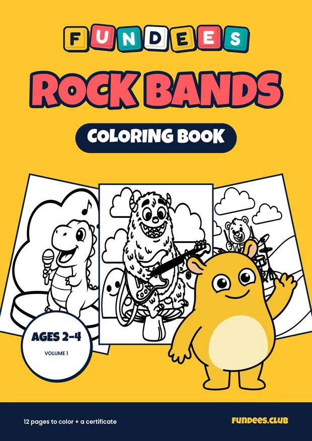 Rock Bands coloring book cover, Ages 2–4, volume 1