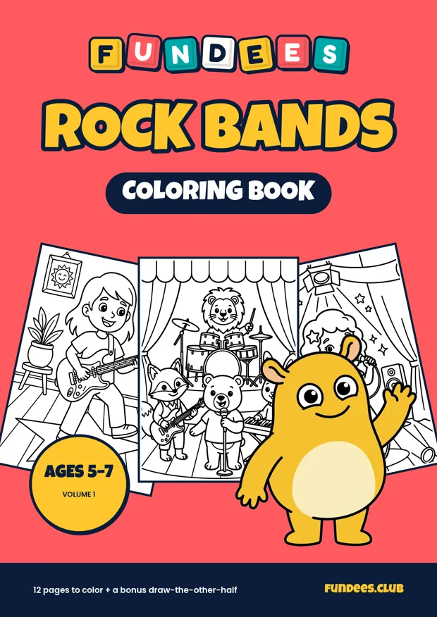Rock Bands coloring book cover, Ages 5–7, volume 1