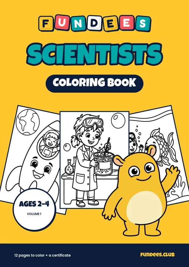 Scientists coloring book cover, Ages 2–4, volume 1
