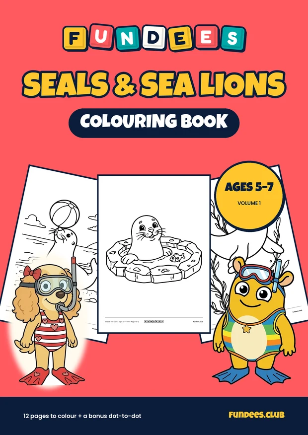 Seals & Sea Lions coloring book cover, Ages 5–7, volume 1
