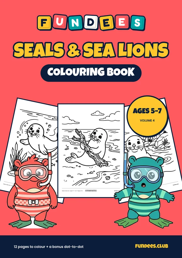 Seals & Sea Lions coloring book cover, Ages 5–7, volume 4