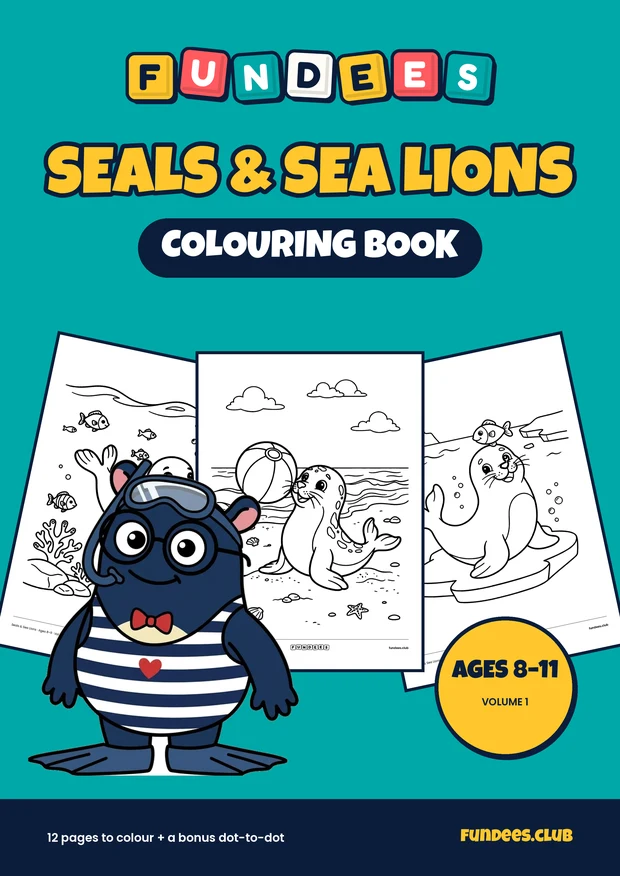 Seals & Sea Lions coloring book cover, Ages 8–11, volume 1