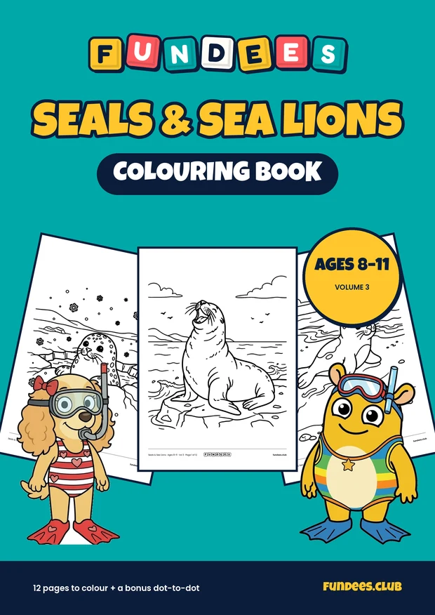 Seals & Sea Lions coloring book cover, Ages 8–11, volume 3
