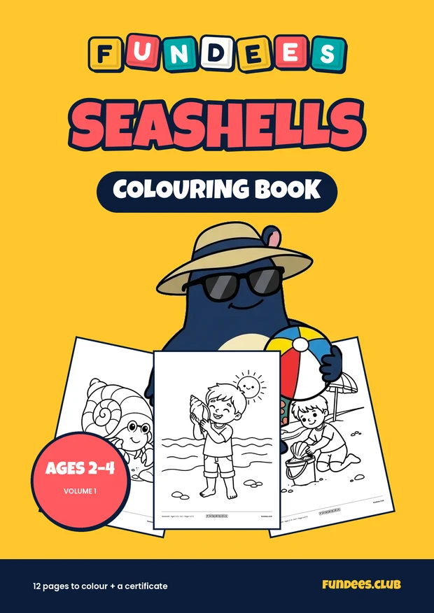 Seashells coloring book cover, Ages 2–4, volume 1