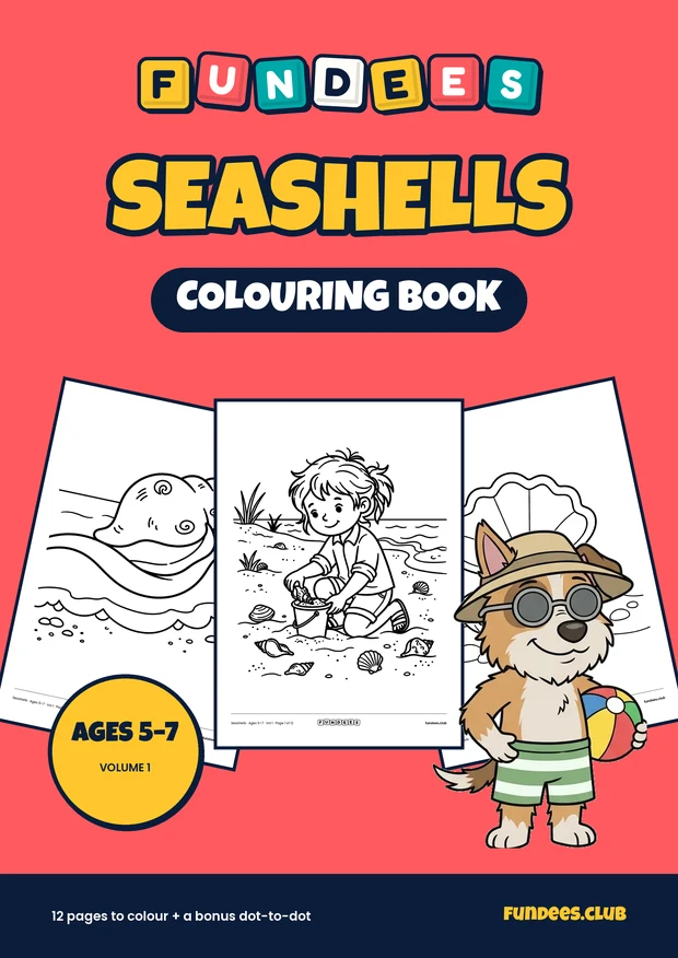 Seashells coloring book cover, Ages 5–7, volume 1