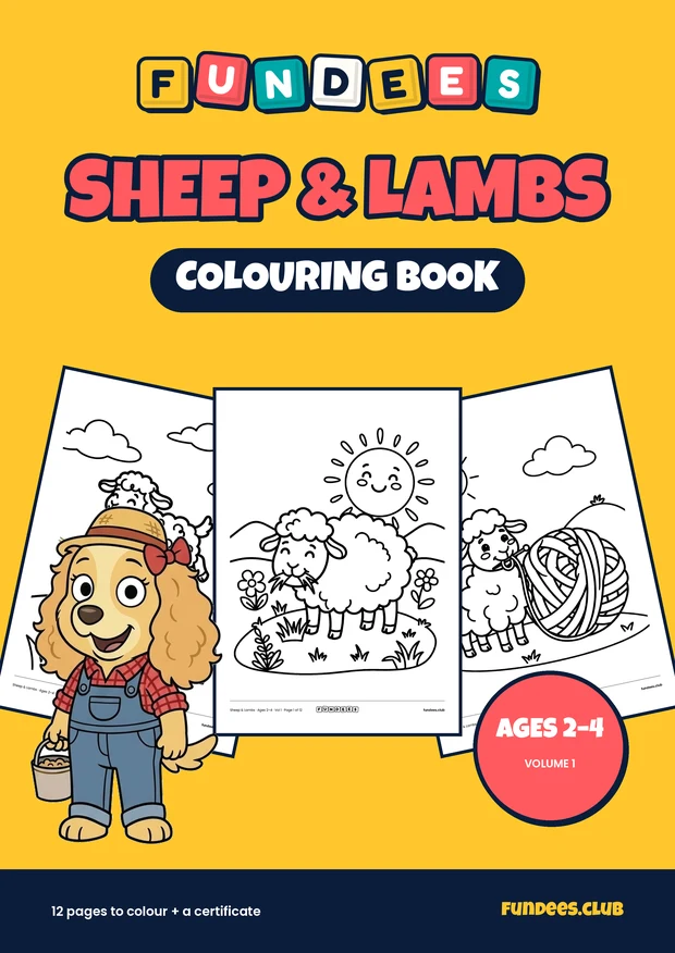Sheep & Lambs coloring book cover, Ages 2–4, volume 1