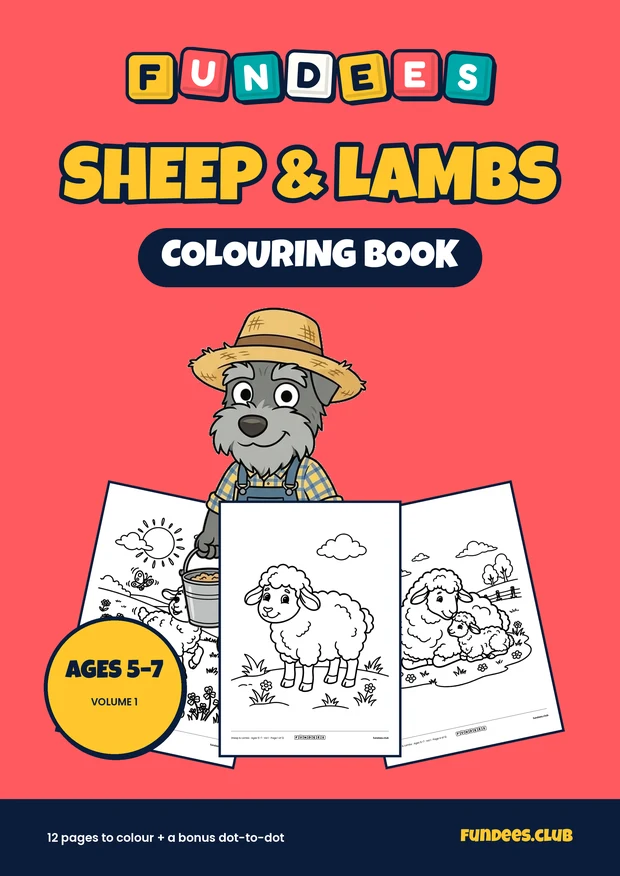 Sheep & Lambs coloring book cover, Ages 5–7, volume 1