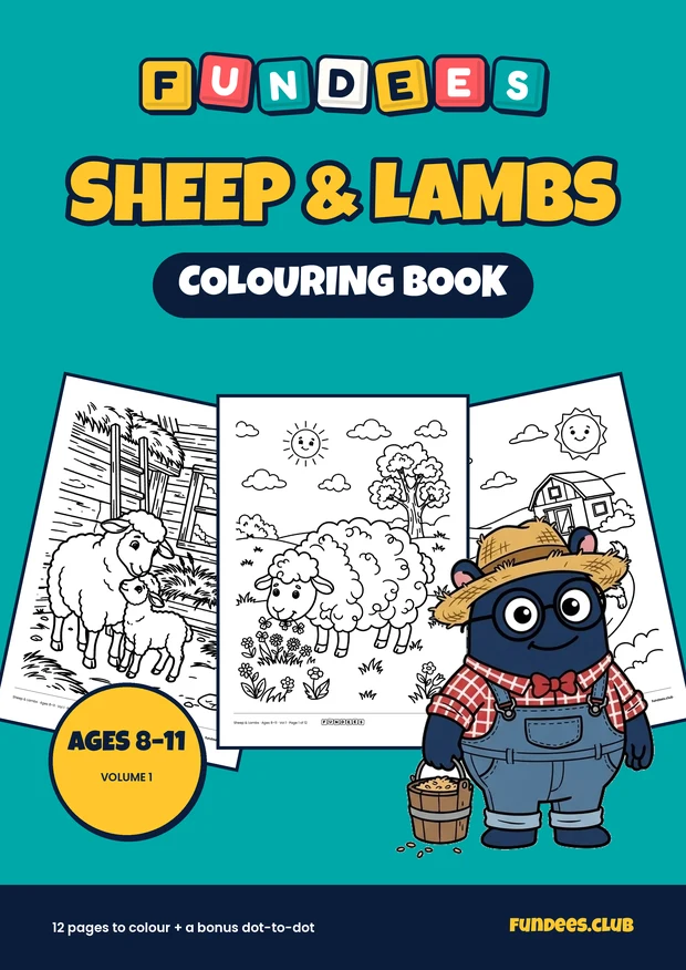 Sheep & Lambs coloring book cover, Ages 8–11, volume 1