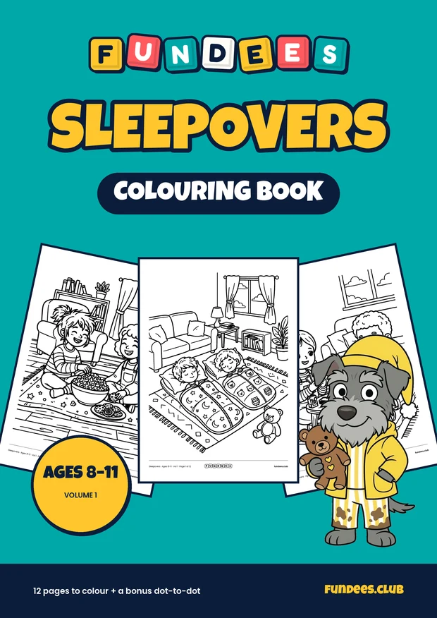 Sleepovers coloring book cover, Ages 8–11, volume 1
