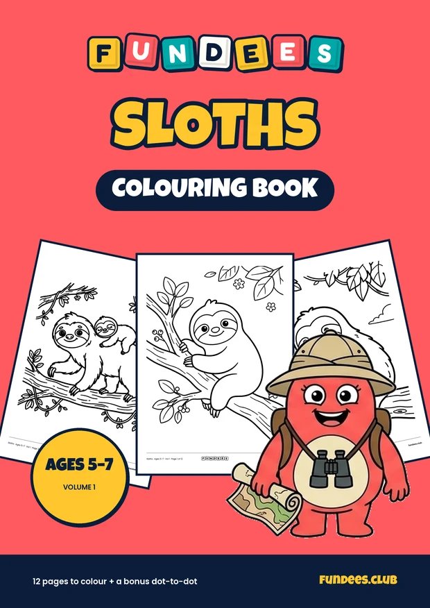 Sloths coloring book cover, Ages 5–7, volume 1